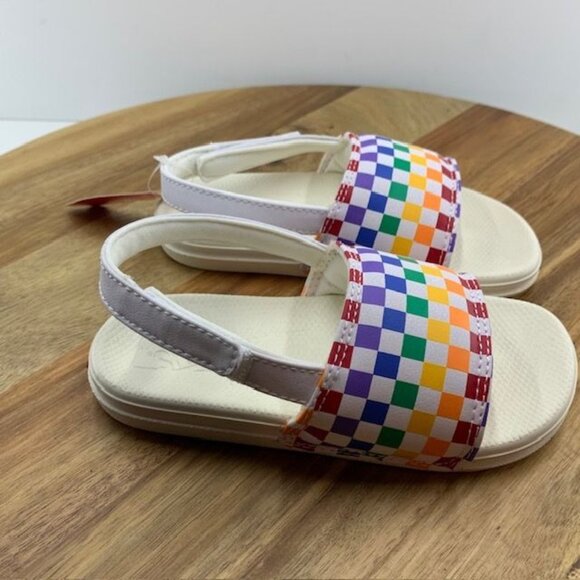 Vans Toddler La Costa Slides - Size 10 Rainbow Checkered Heel Strap New - Picture 6 of 11